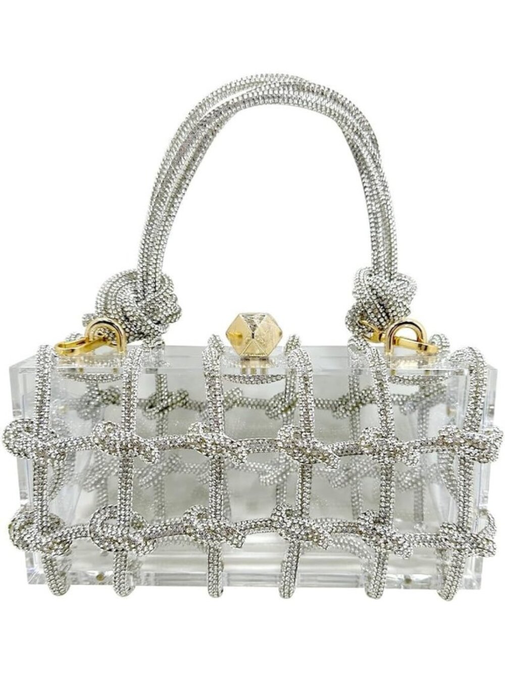 Sparkly Rhinestone Acrylic Clutch Evening Bag, Clear Bling Purse for Prom